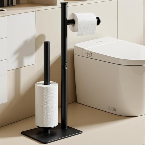Freestanding Toilet Paper Holder Stand for Bathroom, Matte Black, 4 Rolls | 304 stainless steel bathroom tissue holder keeps 1 roll ready and stores 3 spare rolls with a stable non-slip floor base - size: Style 1