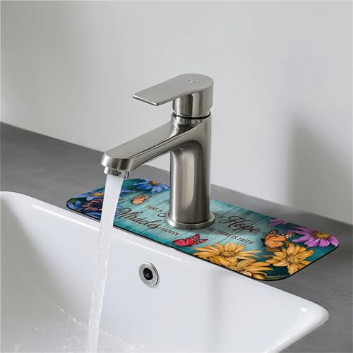 Faucet Fast Absorbent Pad - Hope Faith Miracles Teal , Suitable For Kitchen, Bathroom, Island And Other Scenes - color: Hope Faith Miracles Teal