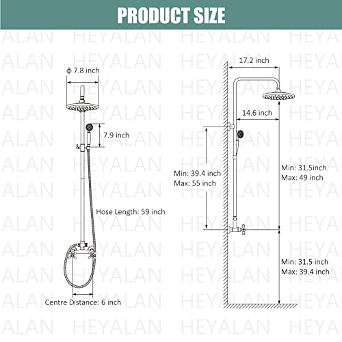 Heyalan Dual Shower System, 8 Inch Rain Head, Handheld,Brushed Nickel | Dual shower system with 8 inch rain head, handheld sprayer, exposed pipe design, two-handle control, and brass body. - color: Brushed Nickel