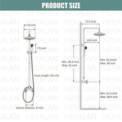 Heyalan Dual Shower System, 8 Inch Rain Head, Handheld,Brushed Nickel | Dual shower system with 8 inch rain head, handheld sprayer, exposed pipe design, two-handle control, and brass body. - color: Brushed Nickel
