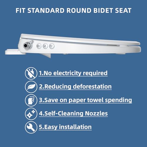 Clirass Bidet Toilet Seat, Soft Close Round Toilet Seat, Button control Feminine/Posterior Wash Switch, Knob Control Water Pressure,White Bidet Seat Attachment with Brass inlet - color: White, size: Round