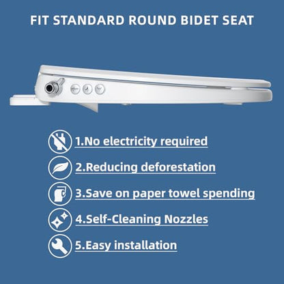 Clirass Bidet Toilet Seat, Soft Close Round Toilet Seat, Button control Feminine/Posterior Wash Switch, Knob Control Water Pressure,White Bidet Seat Attachment with Brass inlet - color: White, size: Round