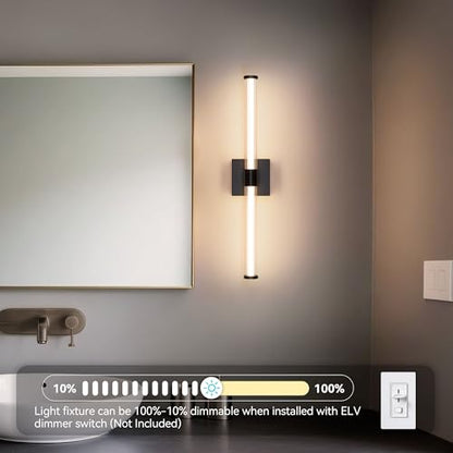 Tubicen LED Vanity Light Linear Vertical Wall Sconce Dimmable 25in | 360° Full Lighting, 12W Vanity Light Bar Modern Slim Wall Light Fixture for Living Room Bathroom Bedroom, Warm White, Black - color: Black