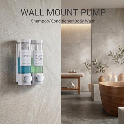 Shampoo and Conditioner Dispenser, Shower Soap Dispenser Wall Mounted, Shampoo Dispenser for Shower Wall No Drill, Bathroom Body Wash Dispenser 2 * 350ml White 2 Chamber - size: 2