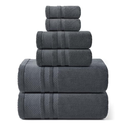 REDKISS 6 Piece Towel Set for Bathroom, 100% Cotton Hotel Collection, Soft Absorbent Quick-Dry, 700 GSM, Gray - color: Gray