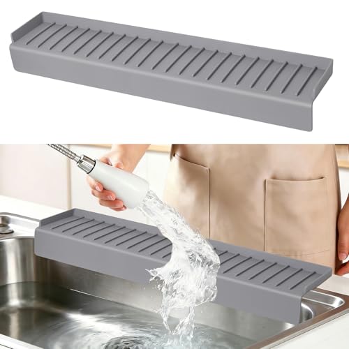 Sink Edge Protector with Suction Cup, 30" x 4", Silicone Sink Splash Guard for Kitchen & Bathroom, Protect Countertop from Scratches, Stains, for Stainless Steel Granite Quartz - color: Gray, size: 30" x 4"