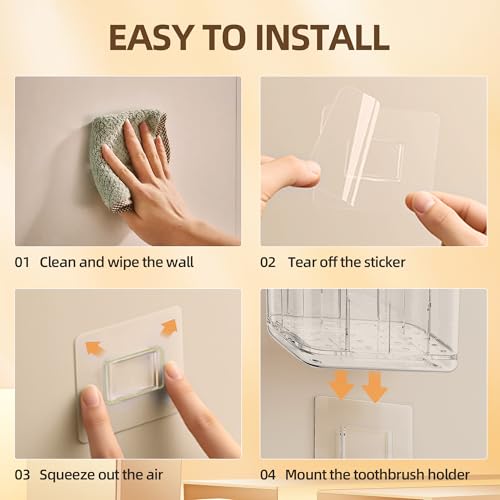 Wall Mounted Toothbrush Holder with Drainage, Large Detachable Toothbrush | and Toothpaste Holder with Divider for Bathroom, Anti-Slip Electric Tooth Brush Holder Set, Bathroom Accessory - Clear - size: Large