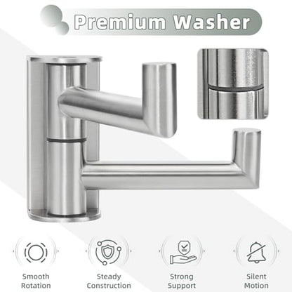 Aomasi Brushed Nickel 2 Pack Swivel Coat Hooks, 304 Stainless Steel Foldable Towel Hooks with 2 Rotating Arms, Wall Mounted - color: Brushed Nickel, size: 2 Pack