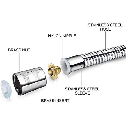 Rainovo Shower Hose Stainless Steel, 71 Inches(6 Feet) Extra Long Handheld Shower Head Hose Extension Replacement, Kink-Free Flexible Shower Hose Attachment For Shower Head Brushed Nickel. - size: 71 inches