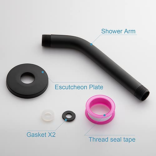 OFFO Shower Arm with Flange, 6-Inch Wall Mount Replacement Angle Shower Head Arm Wall-mounted For Fixed Shower Head & Handheld Showerhead, Matte Black - color: Matte Black, style: 6 in
