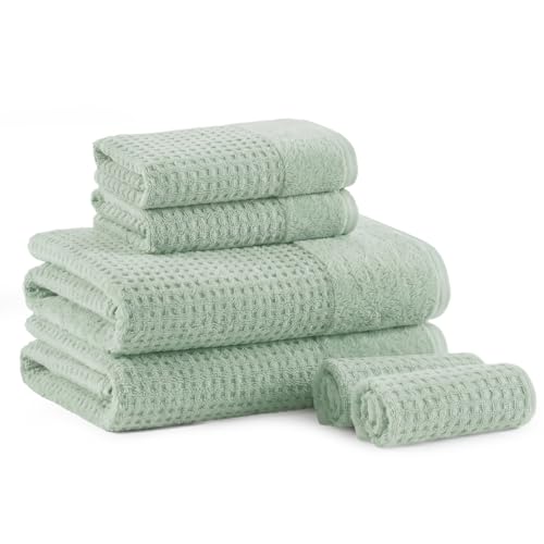 Madison Park Spa Waffle 100% Cotton Bath Towel Set, 600 GSM, 6 PC, Seafoam | Plush, Quick Dry & Highly Absorbent, Hotel & Spa Quality, Premium Texture Waffle Weave, Luxurious Towel for Bathroom - color: Seafoam, size: 6-Piece Set