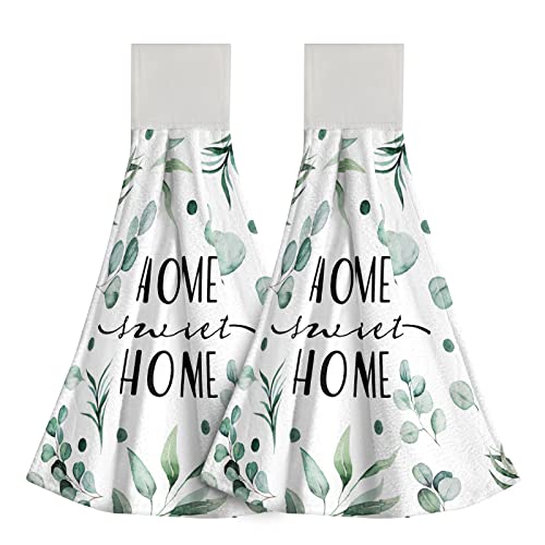 Giwawa Home Sweet Home Hanging Kitchen Towels Green Leaves Hand Tie Towel Set of 2 Fast Drying Dish Tea Towels for Bathroom Toilet Gym Decor - color: Sweet Home Kitchen Towels