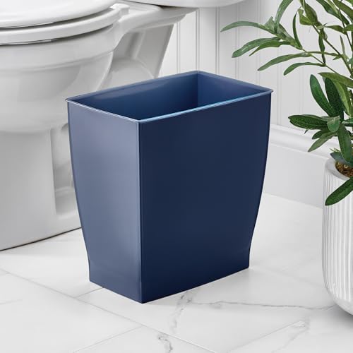 iDesign Small Plastic Bathroom Trash Can, Navy Blue | Slim Rectangle, For Bedroom, Office, Dorm - color: Navy Blue, style: Pack of 1
