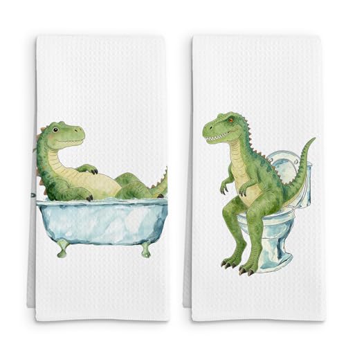 Funny Dinosaur Gifts for Kids Hand Towels Set of 2, Gifts for Dinosaur Lovers Boys Hand Towel, Cute Animal T Rex Decorative Towels for Bathroom, Funny Dino Kids Bathroom Decor, 16x24in - color: Dinosaur
