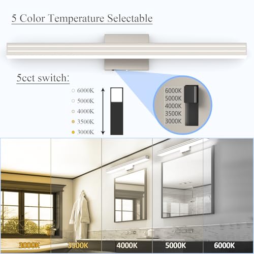 Ralbay 31.5inch Brushed Nickel Vanity Light with 5 Color Temperature (2700K-6000K) Dimmable Acrylic Metal 30W LED Modern Bathroom Light Fixtures - color: Brushed Nickel, size: 32 inch