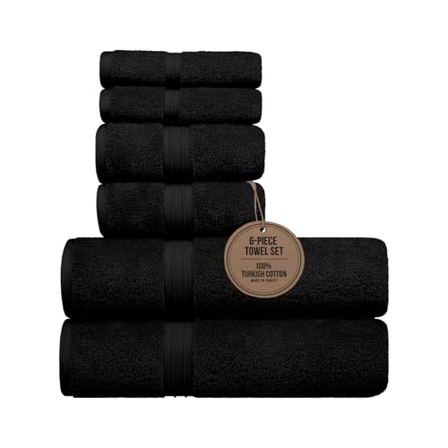 6 Pack Cotton Towel Set - Extra Soft & Absorbent - 100% Cotton, Hotel Quality and Fluffy Include 2 Bath Towel (28" x 56"), 2 Hand Towel (16"x28") and 2 Wash Cloths (12"x12") - Black - color: Black, size: 6-Piece Bath Towel Sets