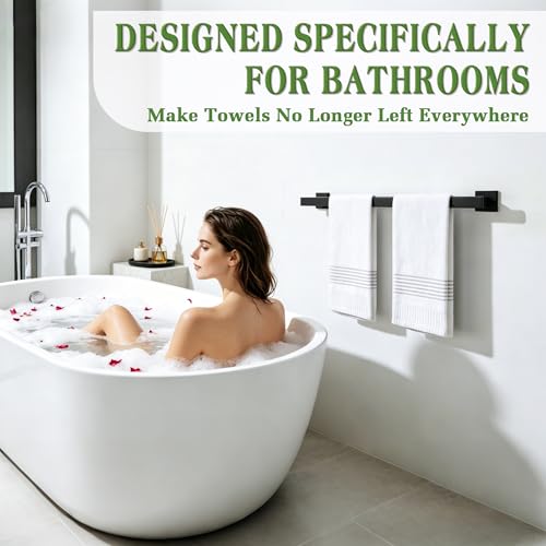 Alise Towel Bars for Bathroom Wall Mounted,24 Inch Towel Racks for Bathroom,SUS304 Stainless Steel Bathroom Towel Holder Towel Rod,Matte Black Towel Hanger Towel Rail