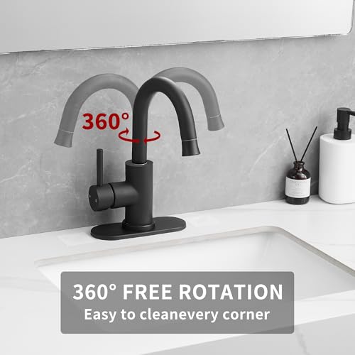 Black Bathroom Sink Faucet with Pull Out Sprayer for 1 Hole,Bar Sink with Pop-Up Drain,Single Handle Small Kitchen Faucet with 4 in Deck Plate,360°Swivel Faucet for Farmhouse Vanity - color: Black, style: Pull out-R