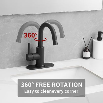 Black Bathroom Sink Faucet with Pull Out Sprayer for 1 Hole,Bar Sink with Pop-Up Drain,Single Handle Small Kitchen Faucet with 4 in Deck Plate,360°Swivel Faucet for Farmhouse Vanity - color: Black, style: Pull out-R