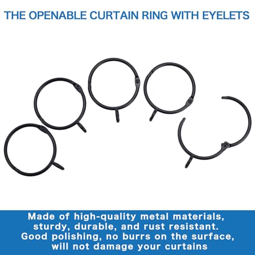 Openable Curtain Rings with Eyelets, 1.25inch Heavy Duty Rustproof Metal Drapery Rings,Shower Curtain Rings 24pcs Black Zocang - color: Black, size: 1.25inch Inside Diameter