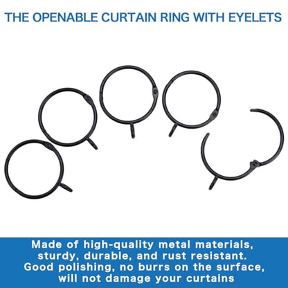 Openable Curtain Rings with Eyelets, 1inch Heavy Duty Rustproof Metal Drapery Rings,Shower Curtain Rings 24pcs Black Zocang - color: Black, size: 1inch Inside Diameter