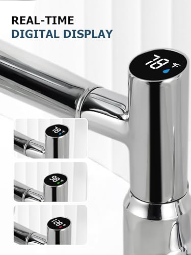 Rotatable Bathroom Faucet with Temperature Display in Fahrenheit (Batteries-Free), 3 Water Modes, Chrome, BF2204-1 - color: Chrome