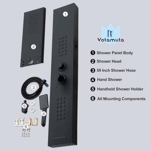 Black Shower Panel Modern Shower Tower System with Full Body Shower Jets System Handheld Spray Wall Mount Shower Panels Faucet - color: Black-5023