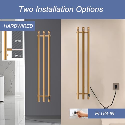 Electric Towel Warmer Rack, Wall Mount 3-Bar Stainless Steel, 38 in, Gold - color: Gold