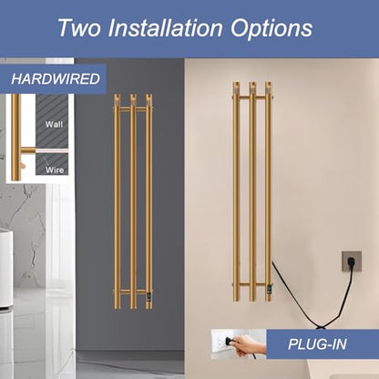 Electric Towel Warmer Rack, Wall Mount 3-Bar Stainless Steel, 38 in, Gold - color: Gold