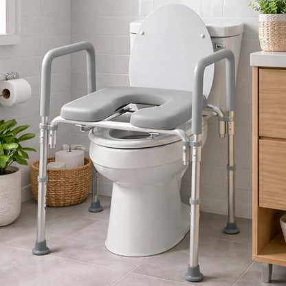 Ultimate Raised Toilet Seat with Handles, Padded, Armrests, Adjustable Height, Premium Elevated Toilet Seat for Elderly Bathroom Safety with Arms, Standard and Elongated Toilets, Gray - color: Gray