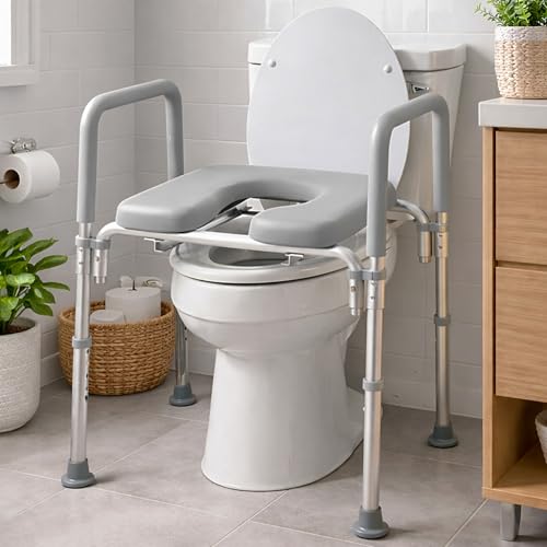 Ultimate Raised Toilet Seat with Handles, Padded, Armrests, Adjustable Height, Premium Elevated Toilet Seat for Elderly Bathroom Safety with Arms, Standard and Elongated Toilets, Gray - color: Gray