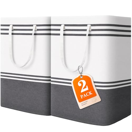 2 Pack Large Home Laundry Basket, Laundry Hamper, Freestanding Waterproof Dirty Clothes Bag, Tall Clothes Hamper - Extended & Reinforced Handles for College Dorm, Family (Light Grey/125L) - size: 2 x 125L