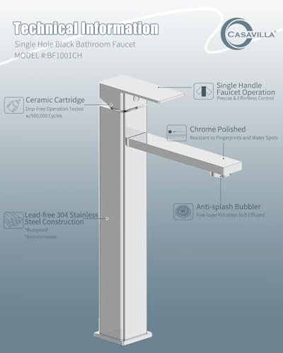 Bathroom Sink Faucet(2 Sets),Single Handle Bathroom Faucets with Pop-up Drain and 2 Supply Hoses,Chrome Single Hole Tall Barrel Vanity Faucet,304 Stainless Steel for Sink - color: 3.Chrome Polished, style: Tall*2