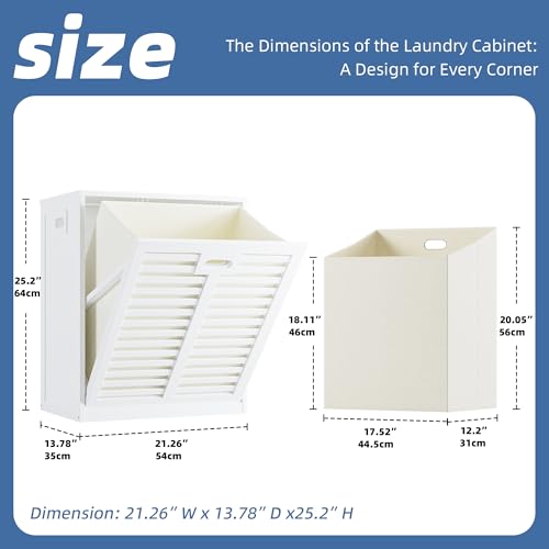 HITNET Tilt Out Laundry Hamper Cabinet, Bathroom Laundry Cabinet with 20 Gallon Clothes Basket, Space Saving Freestanding Bamboo Storage Organizer for Towels and Toys, White - color: White