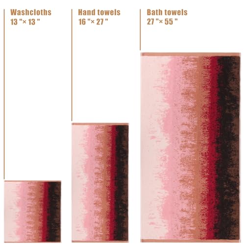 18-Piece Cotton Bath Towel Set for Bathroom, Hanging Loops, Ombre Gradient | Stock-up towel set for family bathrooms, guest baths, multi-bath homes, and wash-day rotation, OEKO-TEX certified, easy care - color: C03: Colorful - Plumgarden