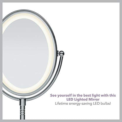 Conair Lighted Makeup Mirror, LED Vanity Mirror, 1X/7X Magnifying-Mirror, Double Sided, Battery Operated in Polished Chrome, 8.4 x 5.5 x 8 inches (Pack of 4) - size: 4.7"L x 8"W (Pack of 4), style: Battery Operated