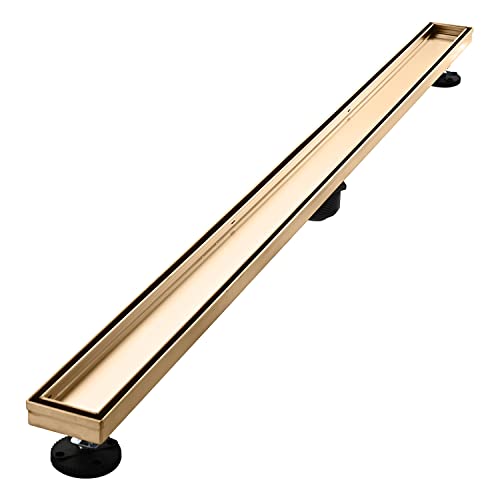AVSIILE Linear Shower Floor Drain, Brushed Gold 48 Inch 304 Stainless Steel Bathroom Drains Kit, Rectangular Shower Trench Drain with Reversable Tile-in Pattern Drain Cover & Hair Catcher - color: Brushed Gold, size: 48 Inch