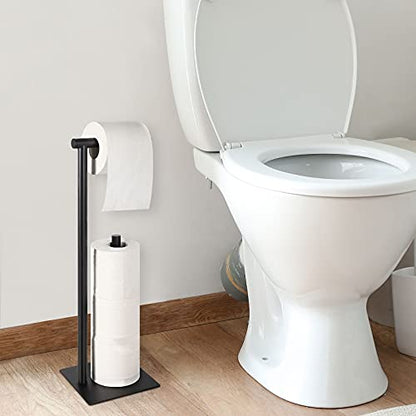 Toilet Paper Holder Stand Toilet Paper Roll Holder Stand Freestanding Black Toilet Paper Holder for Bathroom Toilet Tissue Storage Holder Metal - color: Black