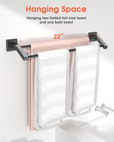 Alise Double Bath Towel Bar, 24" Towel Racks for Bathroom, Matte Black | SUS304 Stainless Steel Bathroom Towel Holder, Quick Drying Towel Hanger Towel Rod Wall Mounted, Useable Length 22.7" - color: Matte Black, size: 24-Inch (2-Bars)