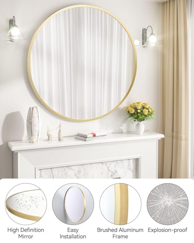 GAOMON 18 Inch Gold Round Wall Mirror, Metal Frame Mirror | Rust Resistant Aluminum Frame / Modern Round Mirror Design / Easy Wall Mount Installation