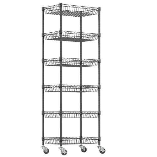 Himimi 6 Tier Rolling Storage Cart, Metal Wire Basket Rack with Wheels, Adjustable Storage Shelves Organizer Shelf for Kitchen Pantry Garage Laundry Room Bathroom, 17" W X 12" D X 63" H, Black - size: 17"W X 12"D X 63"H