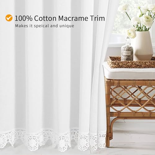 Small Stall Boho Farmhouse Shower Curtain Set with Liner, Linen Bohemian French Country Bath Curtain 36x72, White - color: White-liner Set, size: 36"W x 72"L (Pack of 1)