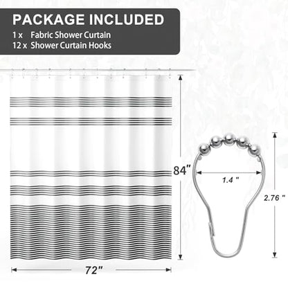 AmazerBath Shower Curtain, Striped Black Fabric Shower Curtain Set with 12 Shower Curtain Hooks, Rustic Cloth Black and White Curtain, Farmhouse Bathroom Shower Curtain Sets, 72x84 Inches - color: A- Black Stripe +12 Metal Hooks, size: 72"W x 84"L (Pack o