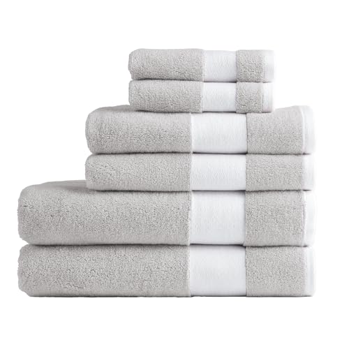 Lacoste Sport Stripe 6-Piece Luxury Cotton Towel Set – Made with 100% Soft Supima Cotton, Absorbent & Quick-Drying, Includes 2 Bath Towels, 2 Hand Towels, 2 Washcloths, Micro Chip - color: Micro Chip