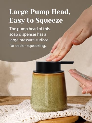 INGOFIN Ceramic Lotion Dispenser - 12 oz Refillable Hand Soap Dispenser Bathroom, Modern Liquid Soap Dispenser with Pump, Dish Dispenser for Kitchen,Kiln-Glazed Earthy Yellow-Brown - color: Yellow Brown