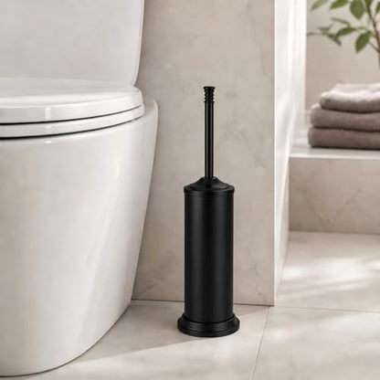 Black Toilet Brush and Holder Set，Extra Long Handled Toilet Bowl Brush and Holder，Stainless Steel Heavy Duty Toilet Brush for Bathroom,Deep Cleaning Modern Toilet Cleaner Slip Base - color: Black