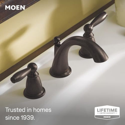 Moen Brantford Oil-Rubbed Bronze Two-Handle Widespread Bathroom Sink Faucet for 3-Hole Setups with Valve Included, TV6620ORB