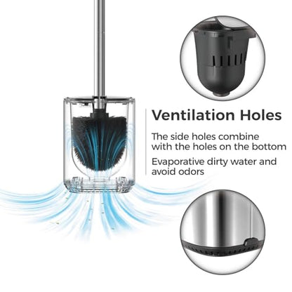 Toilet Brush and Holder Set Toilet Bowl Brush Stainless Steel Automatic Open lid Toilet Bowl Cleaner Brush Set Toilet Scrubber Kit Toilet Cleaning Brush for Bathroom - color: Stainless Steel