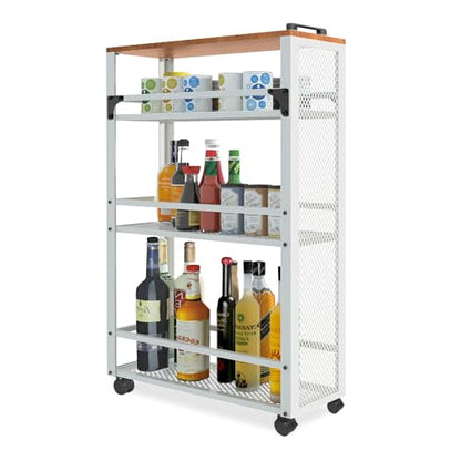 3-Tier Rolling Cart Slim - White Laundry Bathroom Kitchen | Steel Frame, Mesh Baskets, for Small Spaces, 110 lb Capacity, 4 Wheels 2 Lockable, Utility Storage Snack Coffee Craft - color: White