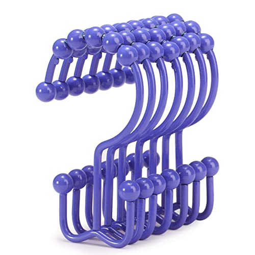 Shower Curtain Hooks, Goowin Shower Curtain Rings, Stainless Steel Shower Curtain Hooks Rust Proof Free Sliding Double Shower Hooks for Curtain, Shower Curtains & Liners (Purple) - color: Purple
